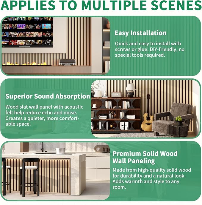 Wood Slat Acoustic Panels, 2 Pack 47.2" x 23.6"/ 120 x60cm Wood Wall Panels - Image 4