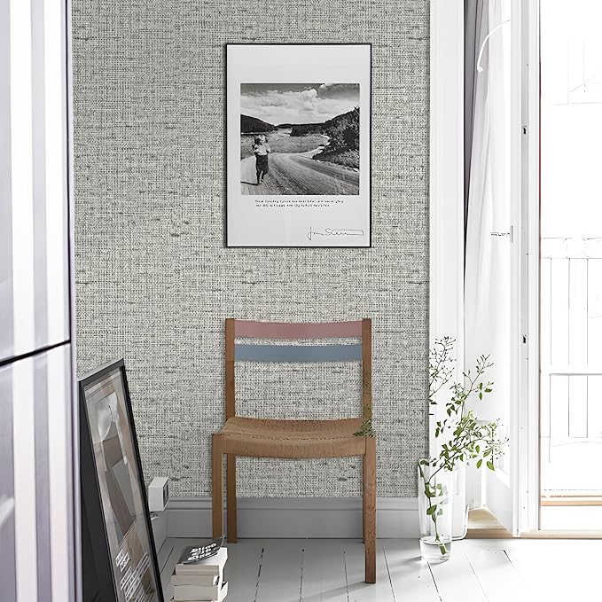 Grey Grasscloth Wallpaper Peel and Stick Contact Paper 15.75"x118.11" Textured - Image 7