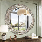 Kelly Miller 36" Large Round Jeweled Wall Mirror, Luxury Diamond Beveled - Image 2