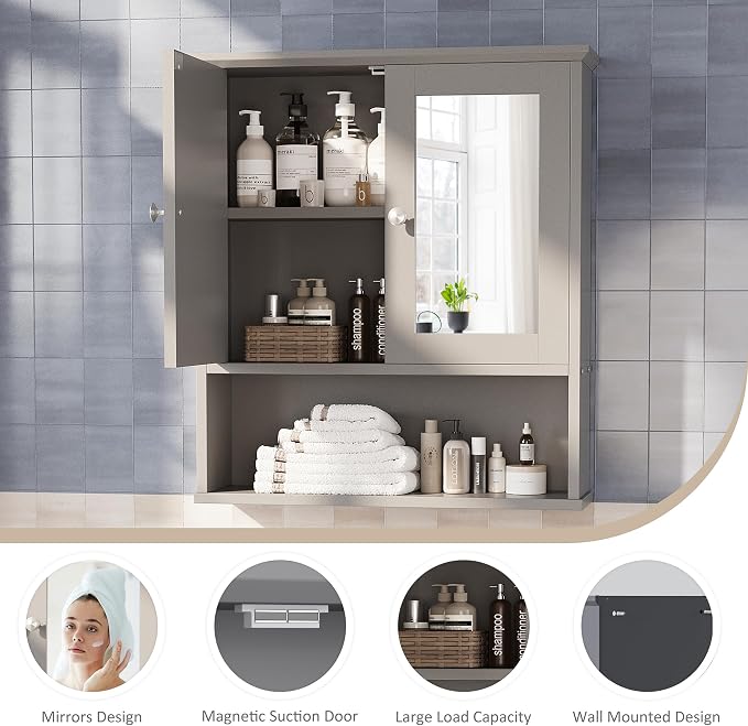 Bathroom Wall Cabinet with Mirror, Bathroom Mirror Cabinet Wall Mounted - Image 6