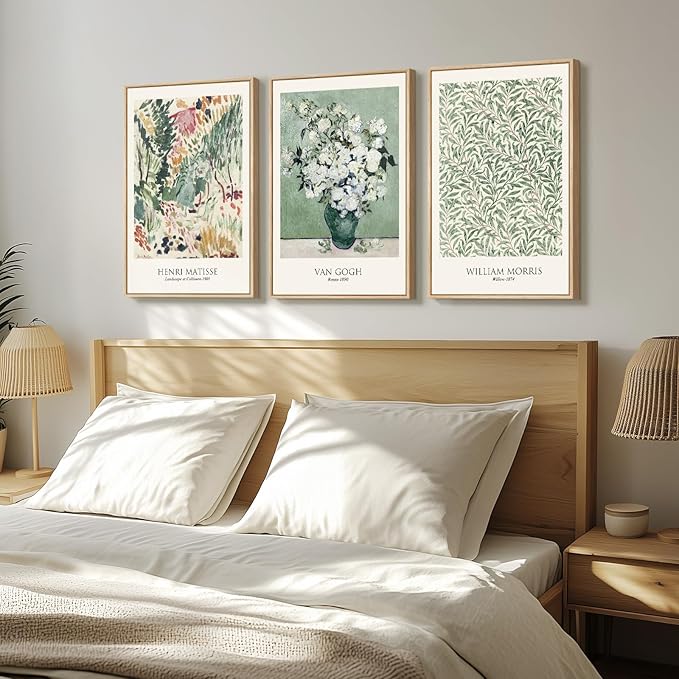 Framed Large Van Gogh Wall Art for Living Room, 3 Pieces Vintage Sage Green - Image 2