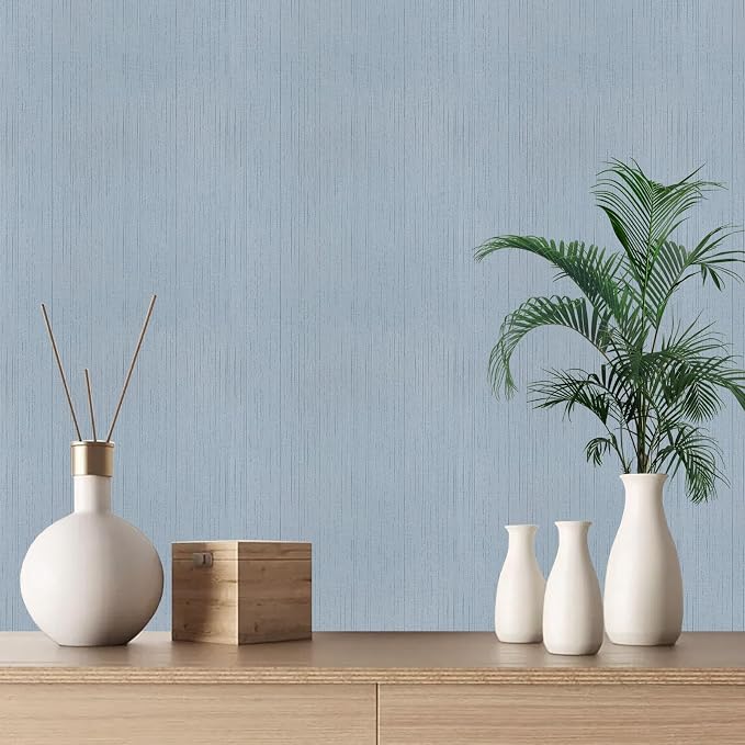 Blue Grasscloth Peel and Stick Wallpaper Texture Contact Paper A Set of 15.7" X - Image 2