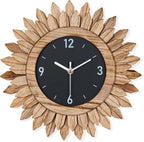 Honiway Wall Clock Battery Operated 12 in Rustic Wood Boho Sunburst Decorative by Honiway