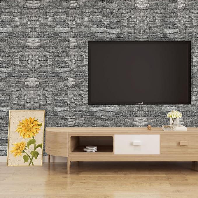 3D Wall Panels Peel and Stick in Black Grey Stone, Textured Faux Brick Wall - Image 7