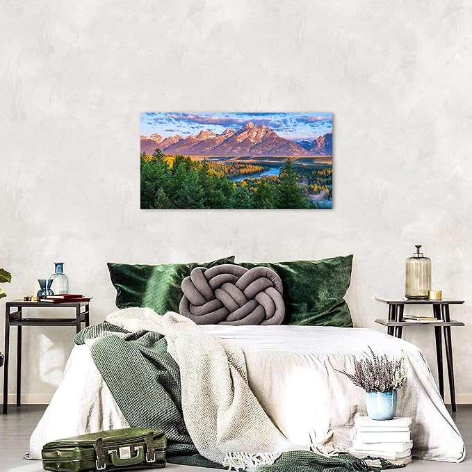 AIYISU Grand Teton Mountain Wall Art Sunset Nature National Park Posters Oxbow - Image 3