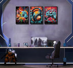3Pcs Framed Cool Gaming Wall Art Retro Video Gamer watercolor Posters Pictures - Image 3