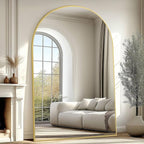 Arched Full Length Mirror with Stand, Extra Large Gold Full Length Body Mirror by MirrMuse