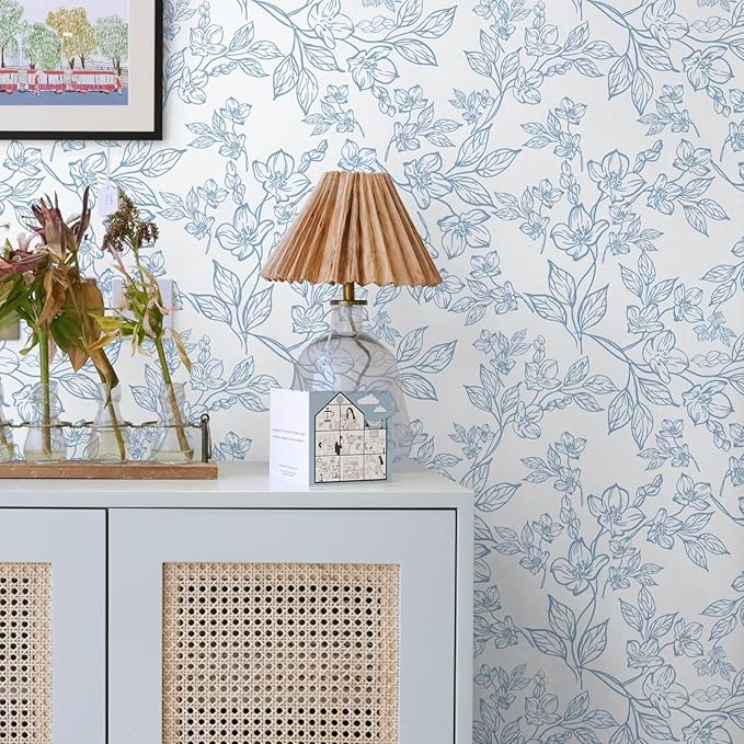 Ismoon Floral Wallpaper Peel and Stick Blue and White Contact Paper Vintage - Image 3