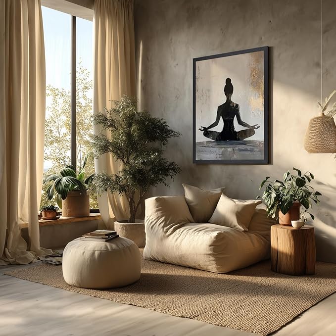 GELDSTEI Wood Framed Zen Wall Art, Modern Yoga Girl Canvas Painting, Tranquil - Image 3