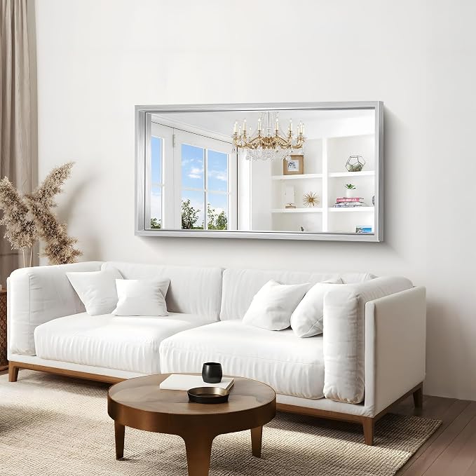 30x55 Silver Bathroom Mirror, Brushed Silver Rectangular Mirror - Image 5