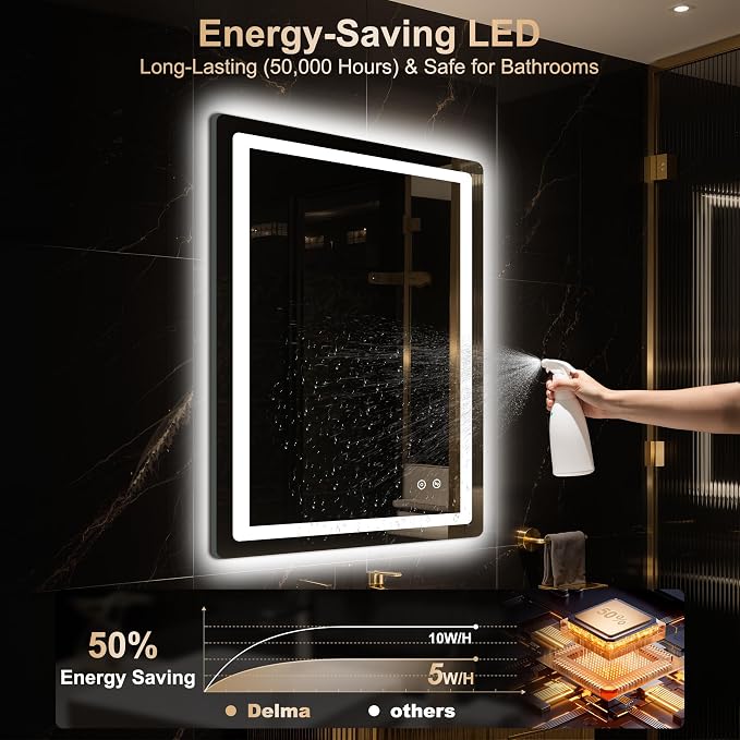 Delma LED Bathroom Mirror with Lights, 32x24 Vanity Mirror - Image 8