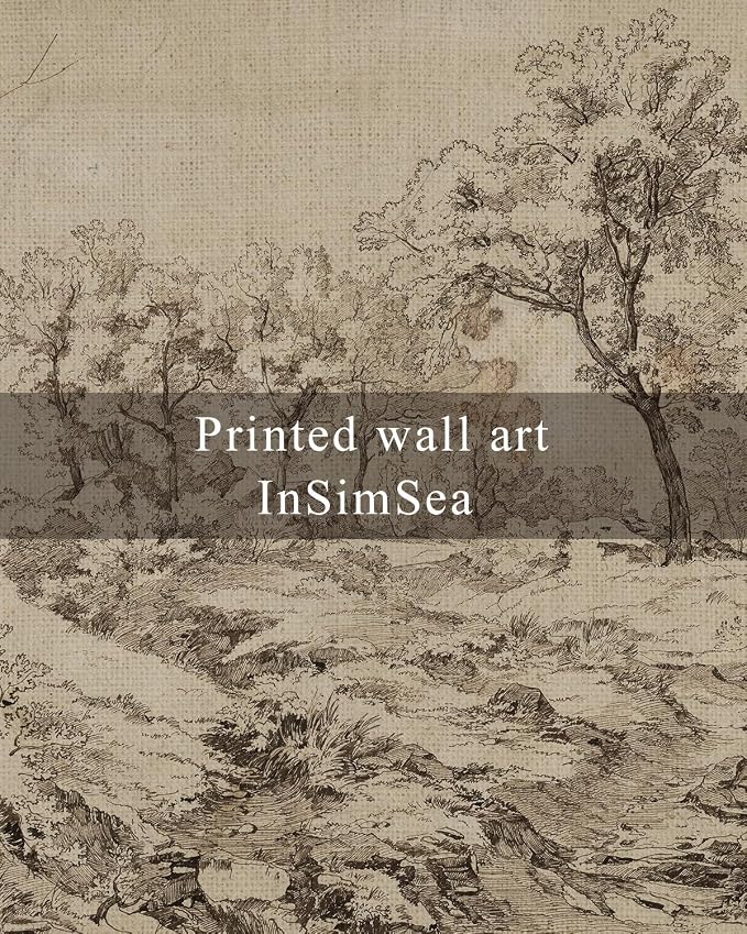 InSimSea Framed Canvas Wall Art, Neutral Sketch Landscape Painting, Rustic - Image 7
