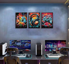 3Pcs Framed Cool Gaming Wall Art Retro Video Gamer watercolor Posters Pictures - Image 5