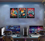 3Pcs Framed Cool Gaming Wall Art Retro Video Gamer watercolor Posters Pictures - Image 4