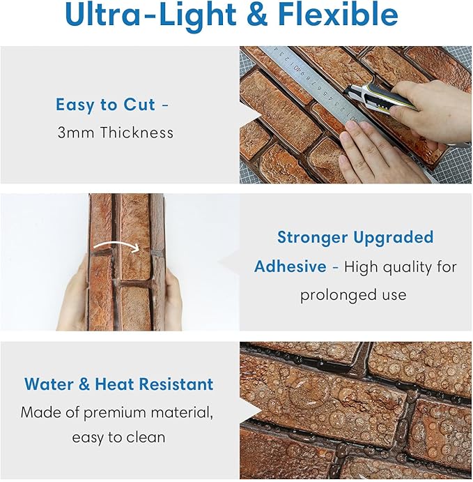 COMSTICKC 3D Brown Faux Brick Wall Panels Peel and Stick Wall Stickers - Image 5