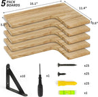 Fixwal Floating Shelves for Wall Set of 5, Rustic Wood Wall Mounted Corner - Image 2
