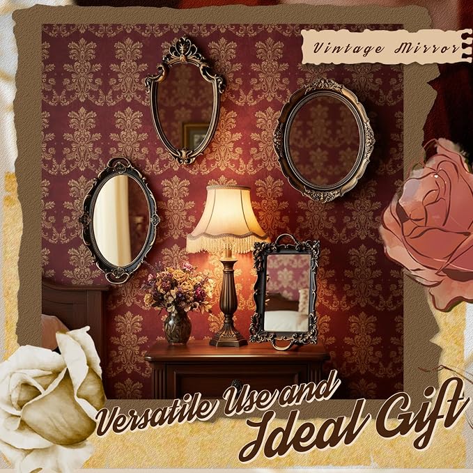 Beeveer 4 Pcs Vintage Gold Mirrors Set Decorative Hanging Wall Decor - Image 5