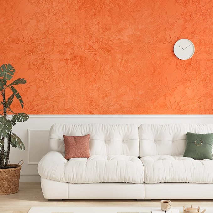 Wallercity Crinkle Creative Orange Flocking Fabric Wallpaper Peel and Stick - Image 7