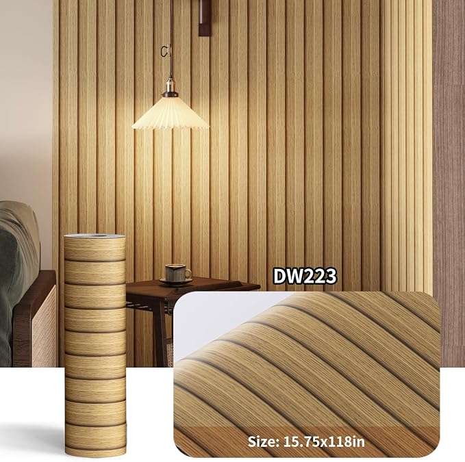 Haimin Wood Grain Slat Wall Panels Peel and Stick Faux Wood Thick Wallpaper - Image 2