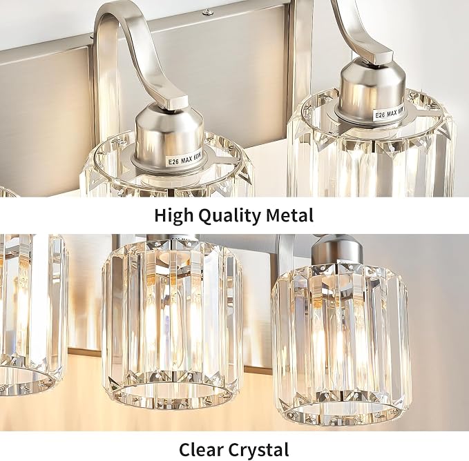 4 Lights Brushed Nickel Vanity Light Crystal Wall Light Bathroom Light Fixtures - Image 4