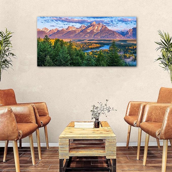 AIYISU Grand Teton Mountain Wall Art Sunset Nature National Park Posters Oxbow - Image 3