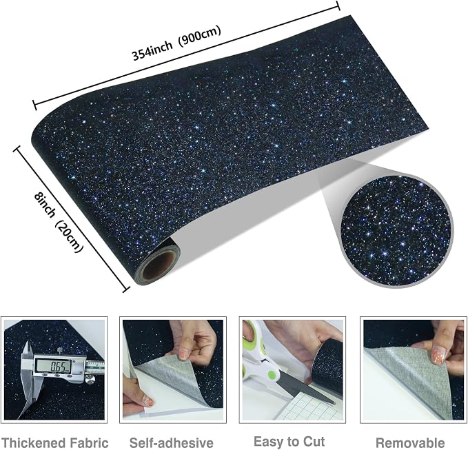 CRE8TIVE Black Blue Glitter Wallpaper Stick and Peel 8"x354" Glitter Wallpaper - Image 9