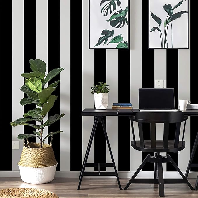 Guvana Stripe Black and White Peel and Stick Wallpaper Self-Adhesive Wallpaper - Image 7