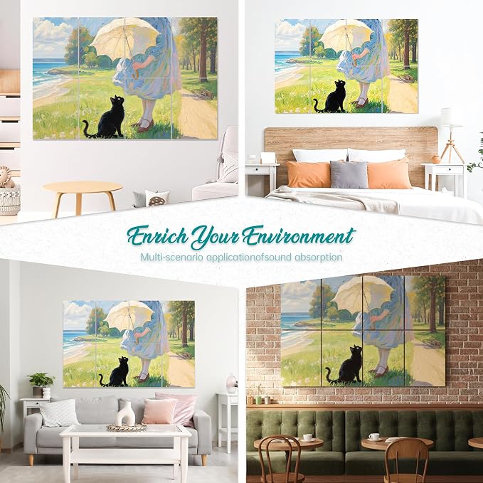 Mollywell Art Acoustic Panels 48x32x0.4 Inch, Cat and Seaside |Sound - Image 6