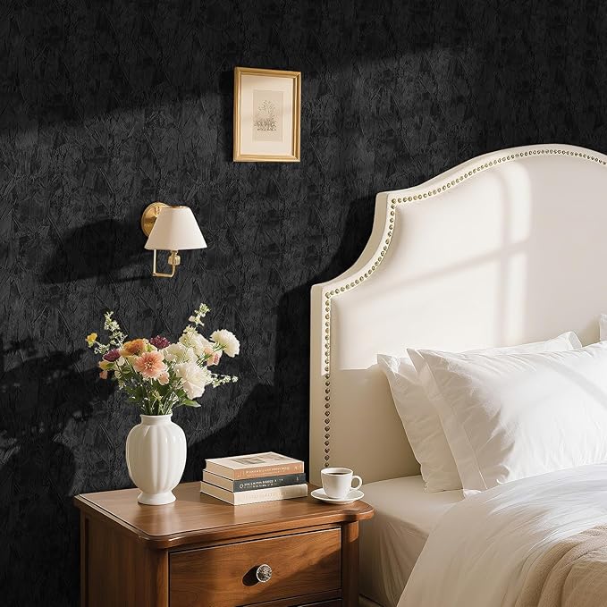 Self Adhesive Velvet Wallpaper Black Soft Velvet Fabric Wallpaper 17.7"x80" - Image 2