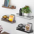 Meangood Floating Shelves Wall Mounted Set of 2, Rustic Wood Wall Storage - Image 6