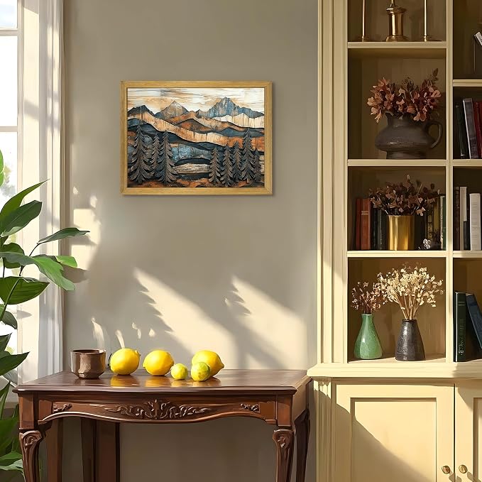 Vintage Boho Mountain Wall Art, Framed Landscape Canvas Wall Art, Nature Forest - Image 7