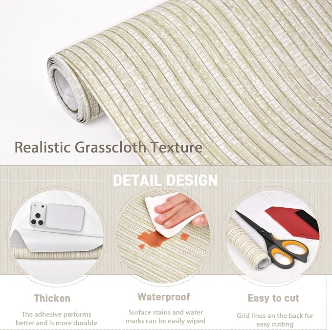 MelunMer Grasscloth Peel and Stick Wallpaper 17.3"x197", Contact Paper - Image 4