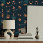 FLFK Mystic Peel and Stick Wallpaper 16" x 128" Moody Dark Blue & Orange - Image 3