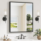 Keonjinn 30 x 36 Inch Black Bathroom Mirror, Beveled Rectangle Framed Mirror by Keonjinn