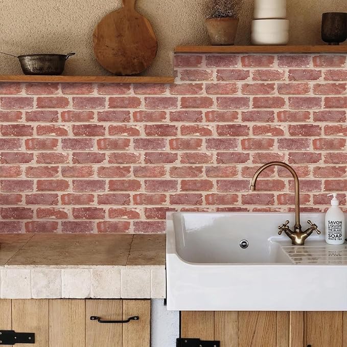 COMSTICKC 3D Red Brick Wall Panel, Peel and Stick Brick Panels - Image 2