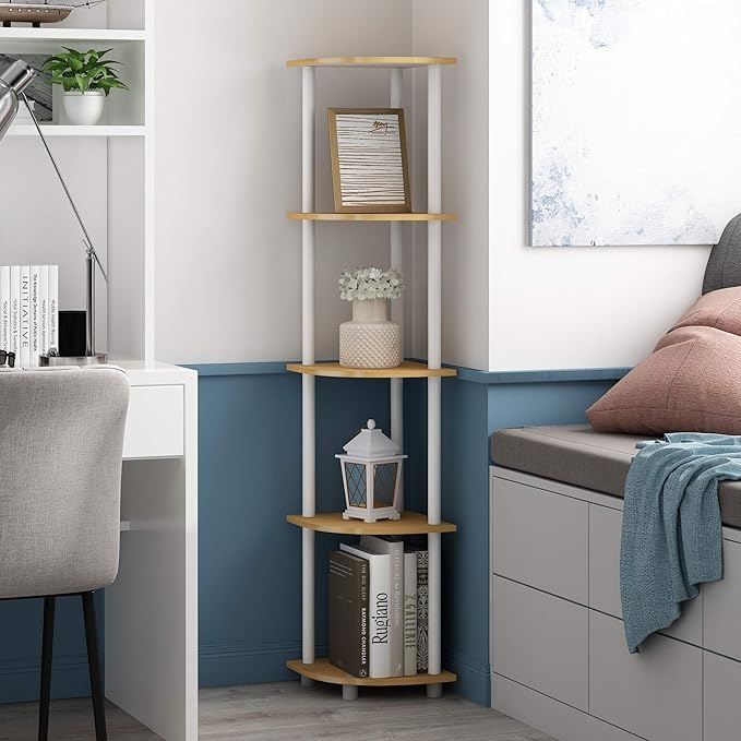 Furinno Turn-N-Tube Corner Shelf Set of 2, 5-Tier Corner Bookshelf, Open - Image 4