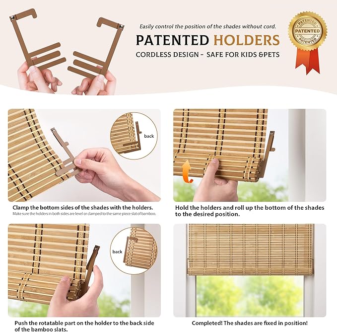 LazBlinds Cordless Bamboo Blinds, Roll Up Shades - Image 3