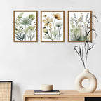 Wood Framed Sage Green Botanical Wall Art Set of 3, Boho Floral Canvas Wall - Image 6