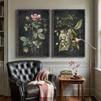 Large Framed Vintage Botanical Wall Art Set of 2, Rustic Retro Dark Floral - Image 2