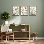 Wood Framed Sage Green Botanical Wall Art Set of 3, Boho Floral Canvas Wall - Image 2