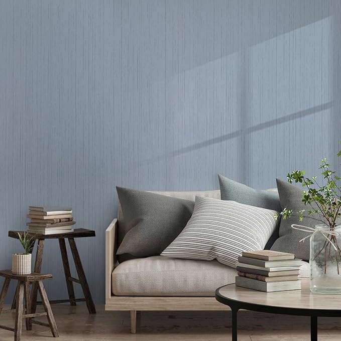 Grasscloth Peel and Stick Wallpaper Grey Blue 15.74" X 118.11" Fabric Textured - Image 5
