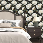 Laatse Black White Floral Peel and Stick Wallpaper Chrysanthemum Contact Paper - Image 5