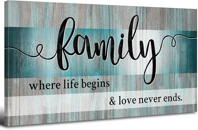 Teal Wall Art Family Sign Wall Decor Inspirational Quotes Canvas Prints by HOME