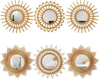 Namalu 6 Pcs Sunburst Mirror for Wall Decor, Small Circle Sun Decorative Mirror by Namalu