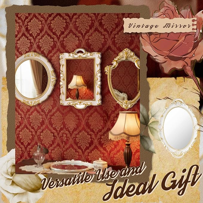 Beeveer 4 Pcs Vintage Gold Mirrors Set Decorative Hanging Wall Decor - Image 5
