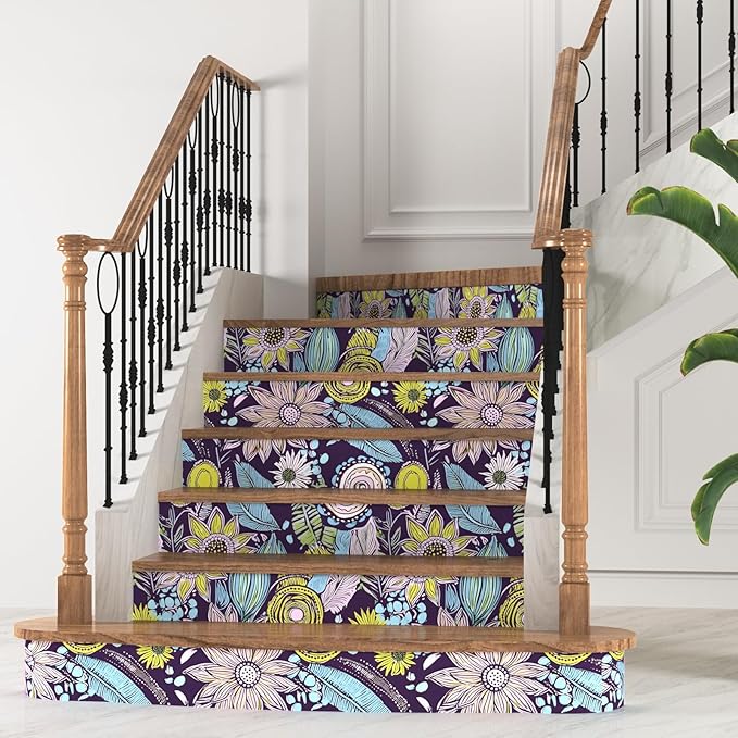 Purple Boho Wallpaper Peel and Stick, Vintage Yellow Floral Contact Paper - Image 8