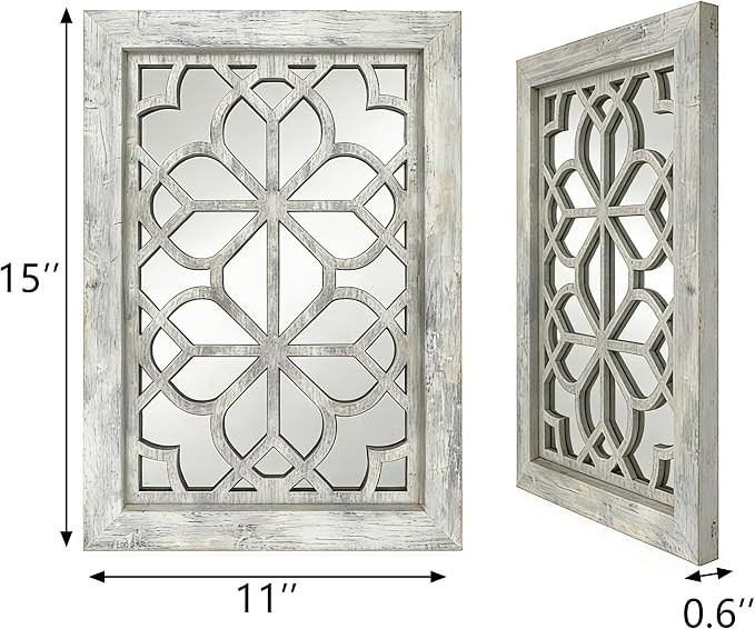 Set of 2 11x15 Inch Rectangular Shatterproof Grey Decorative Wall Mirrors - Image 2