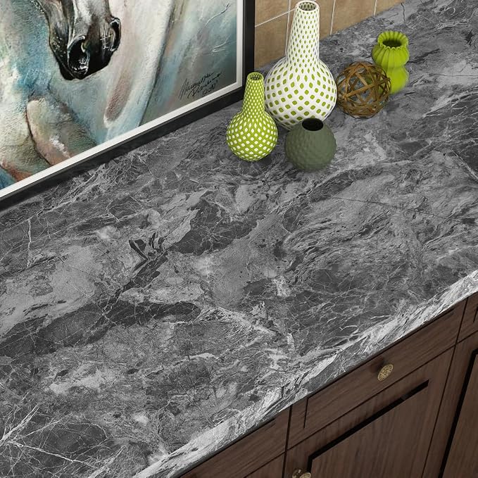 Livelynine 15.8X197 Gray Marble Contact Paper Peel and Stick Countertops - Image 2