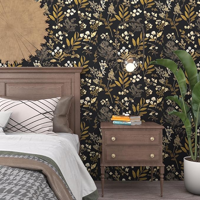 Laatse Vintage Wallpaper Peel and Stick Black Floral Wallpaper 17.5'' x 393'' - Image 5