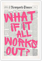 Drimiler Retro Newspaper Pink Font Poster What If It All Works Out Canvas Wall by Drimiler